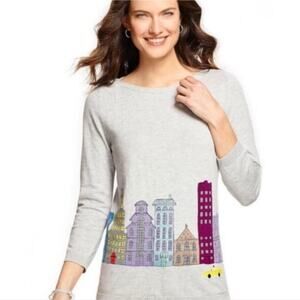 TALBOTS Women Thin Stretch Cotton Rayon Sweater Embroidered‎ City View M